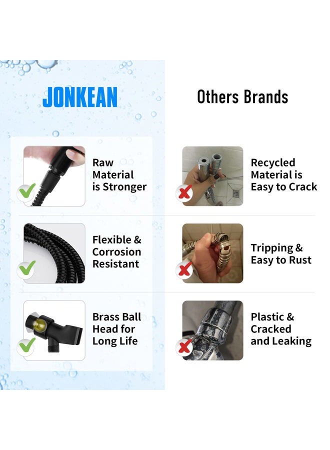 JONKEAN High Pressure Shower Head with 3 Spray Settings, Water Saving Handheld RV Shower Head with Hose and On Off Switch, Detachable Shower Heads with Hose and Angle-Adjustable Bracket (Black) - Image 5