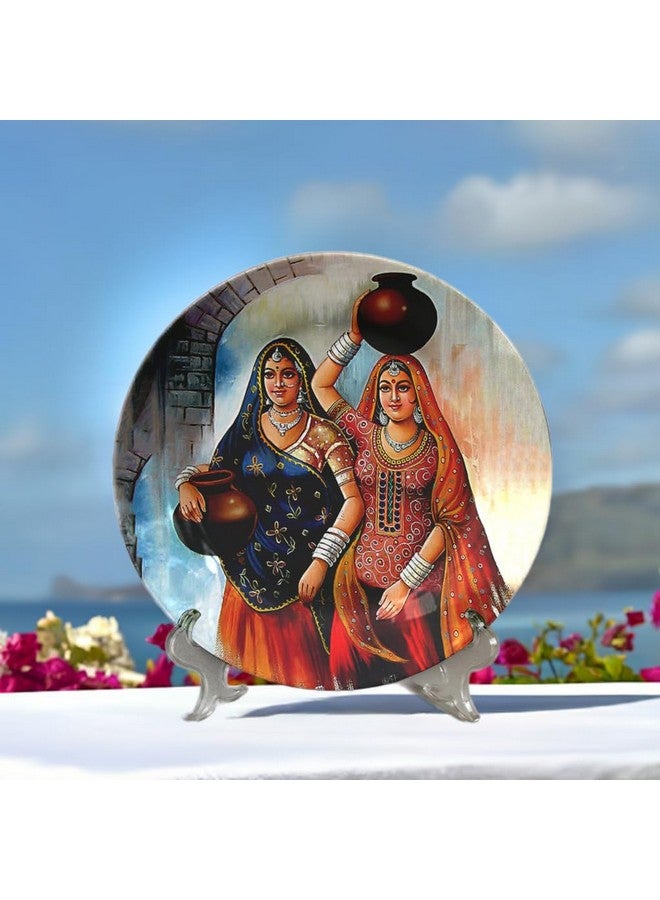 JIKRAA® Indian Traditional Art Ceramic Decorative Designer Wall and Table Top Plate/Platter with Stand and Hook, Decorative Wall Plates with Stand for Living Room, Home and Office - Design11 (10 Inch) - Image 4