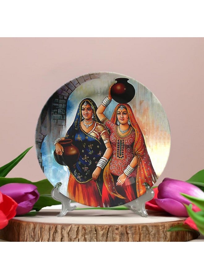 JIKRAA® Indian Traditional Art Ceramic Decorative Designer Wall and Table Top Plate/Platter with Stand and Hook, Decorative Wall Plates with Stand for Living Room, Home and Office - Design11 (10 Inch) - Image 5