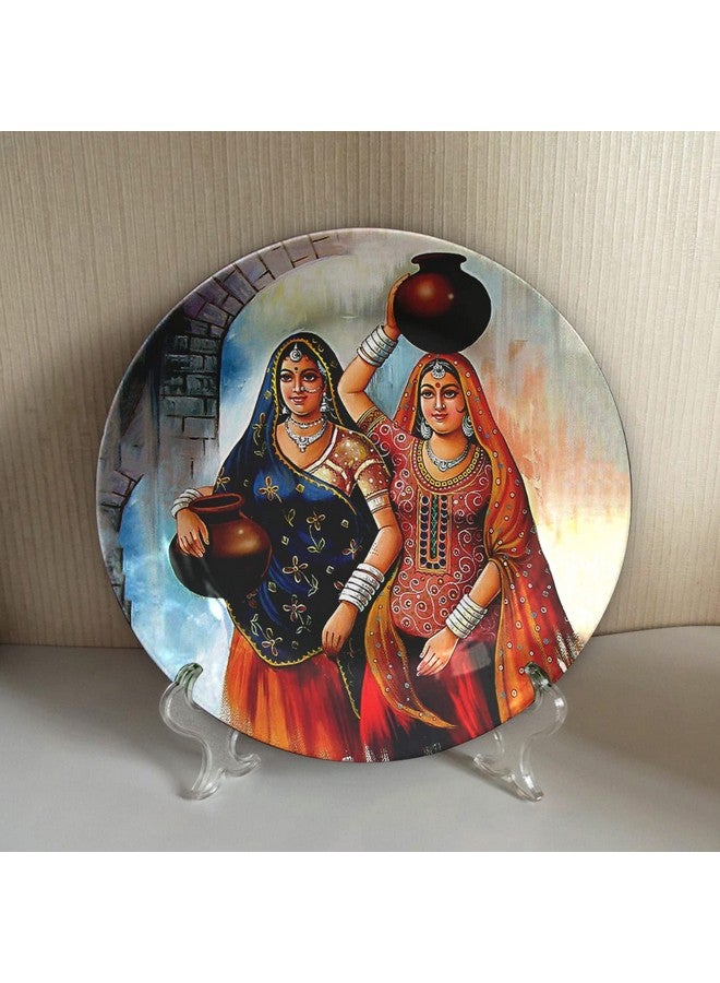 JIKRAA® Indian Traditional Art Ceramic Decorative Designer Wall and Table Top Plate/Platter with Stand and Hook, Decorative Wall Plates with Stand for Living Room, Home and Office - Design11 (10 Inch) - Image 1