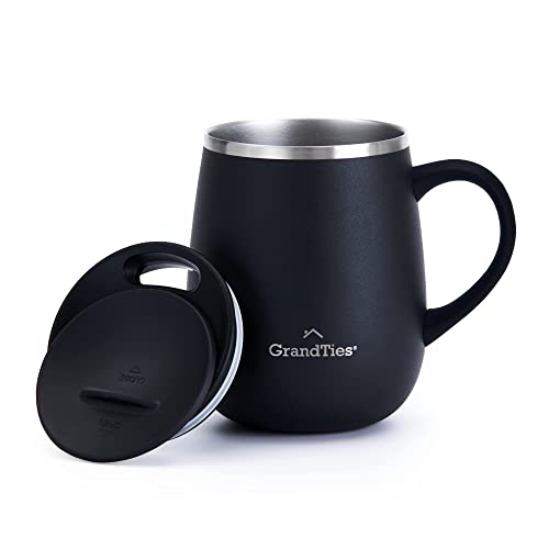 GRANDTIES Insulated Coffee Mug with Handle - Sliding Lid for Splash-Proof 16oz Wine-Glass Shape Thermal Tumbler with Double Walled Vacuum Stainless Steel to Keeps Beverages Hot or Cold-Black - Image 1