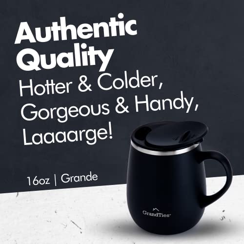 GRANDTIES Insulated Coffee Mug with Handle - Sliding Lid for Splash-Proof 16oz Wine-Glass Shape Thermal Tumbler with Double Walled Vacuum Stainless Steel to Keeps Beverages Hot or Cold-Black - Image 2