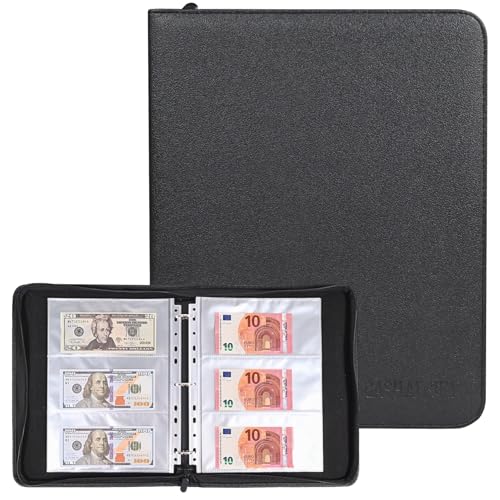 WITHYU Cash Collection Book Binder Currency Holder Album with 180 Pockets Paper Money Sleeves Fireproof Currency Organizer for Money Protection and Storage - Image 1