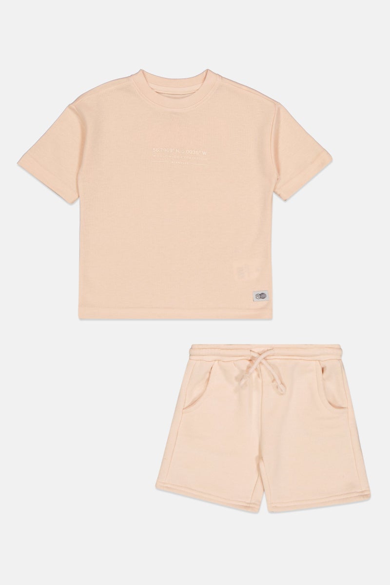 Fudo Toddlers Boy 2Pcs Short Sleeve Top And Shorts Set, Pink - Image 1