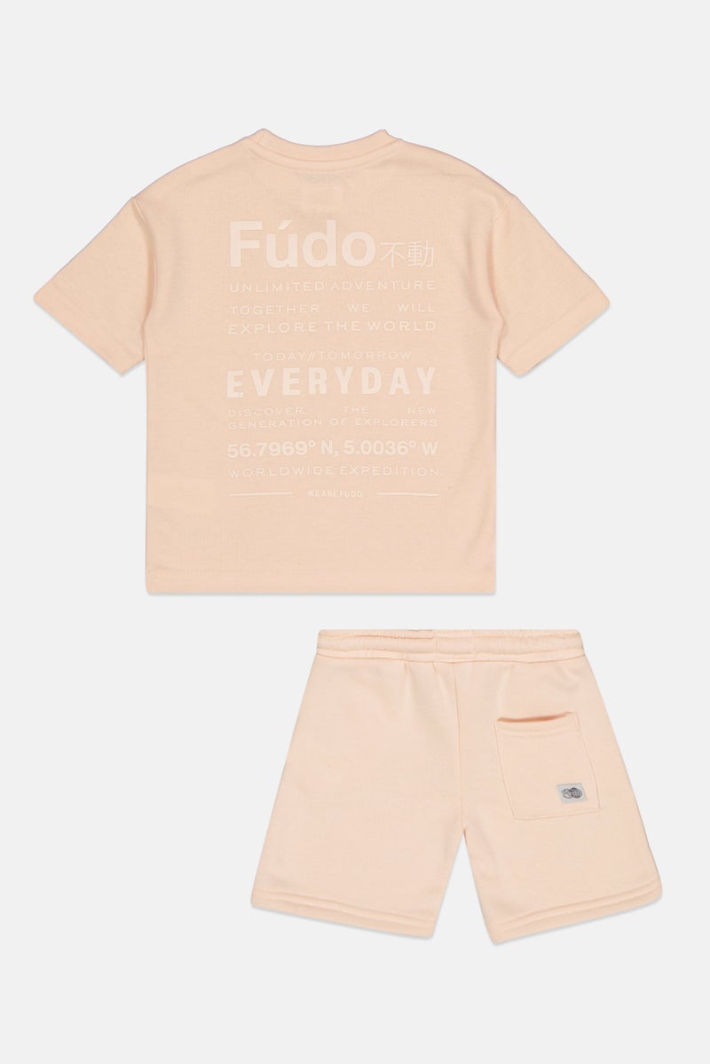 Fudo Toddlers Boy 2Pcs Short Sleeve Top And Shorts Set, Pink - Image 2