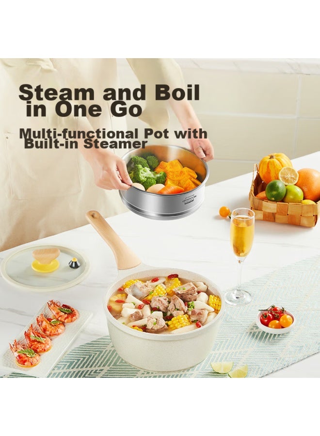 COOKER KING Chuidahuang Milk Pot, Low-pressure Milk Pot, Baby Food Pot, Noodle Pot, Big White Milk Pot 16cm With Steamer Insert - Image 3