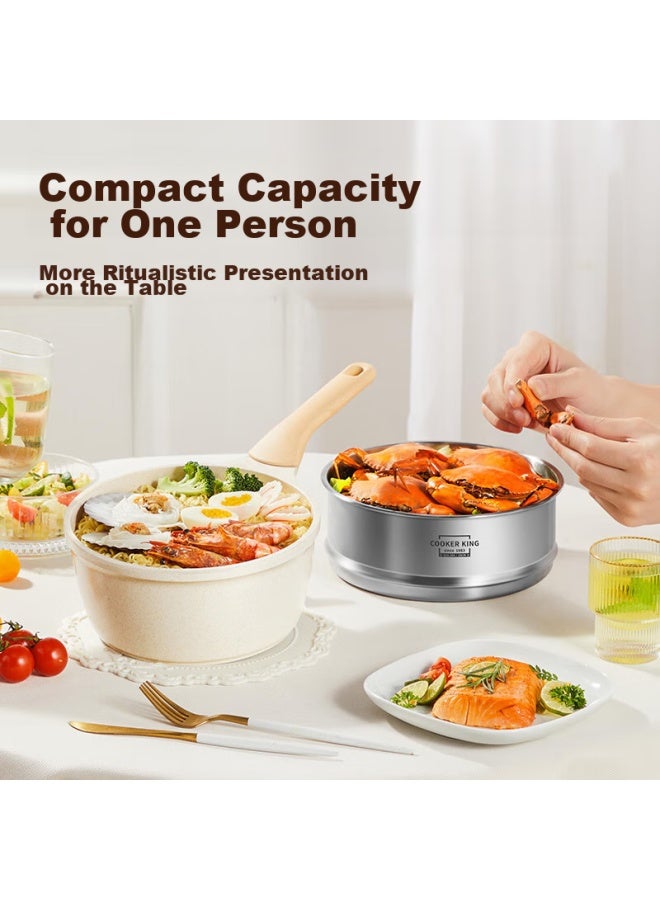 COOKER KING Chuidahuang Milk Pot, Low-pressure Milk Pot, Baby Food Pot, Noodle Pot, Big White Milk Pot 16cm With Steamer Insert - Image 1