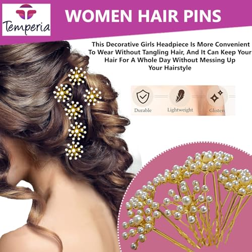 TEMPERIA (6pcs) Pearl U Pins Hair Accessories for Women & Girls - Decoration Pearls Beads Hair Clip for Bride Hairstyle - For Wedding/Parties (MN02) - Image 2