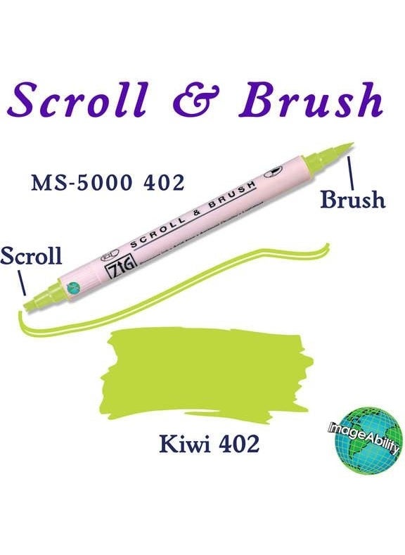 Zig 402 Scroll & Brush Double Line Brush Tip Calligraphy Shading Pen Kiwi  - Image 1