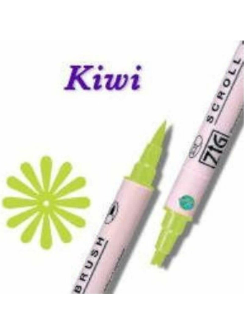 Zig 402 Scroll & Brush Double Line Brush Tip Calligraphy Shading Pen Kiwi  - Image 2