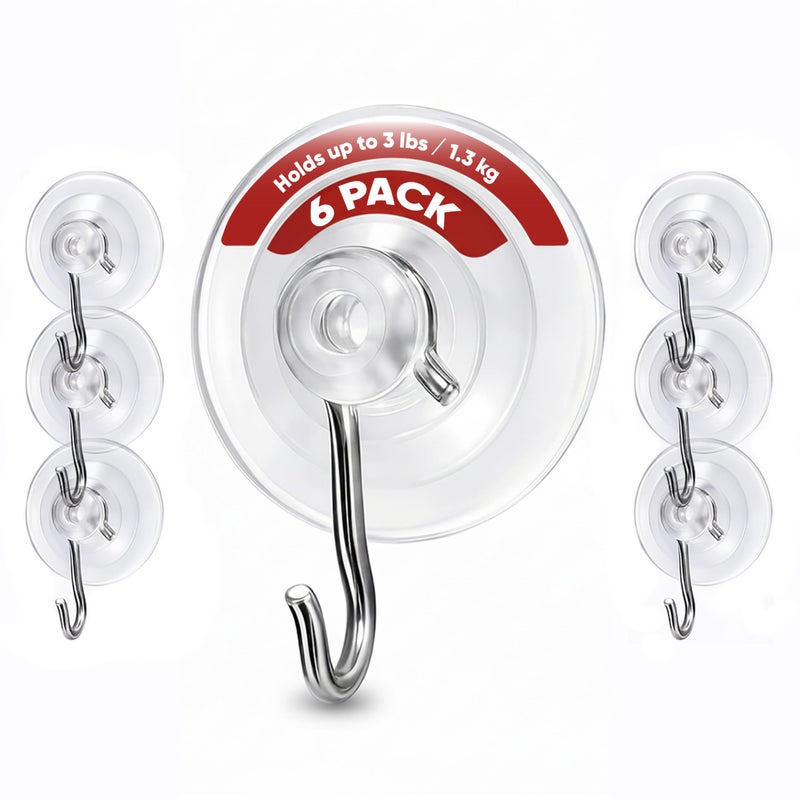 Holiday Joy Suction Cup Hooks for Shower 6Pack Max Load 3LB Christmas Heavy Duty Suction Cup Hooks Heavy Duty Wreath Hanger for Bathroom Window Towel Shower Wall Tile Glass Door Camper