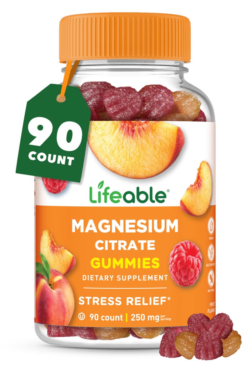 Lifeable Magnesium Citrate Gummies 250mg Elemental Magnesium from 2130mg Magnesium Citrate Great Tasting Magnesium Supplement Stress Relief Support for Adults 90 Magnesium Gummies Lifeable