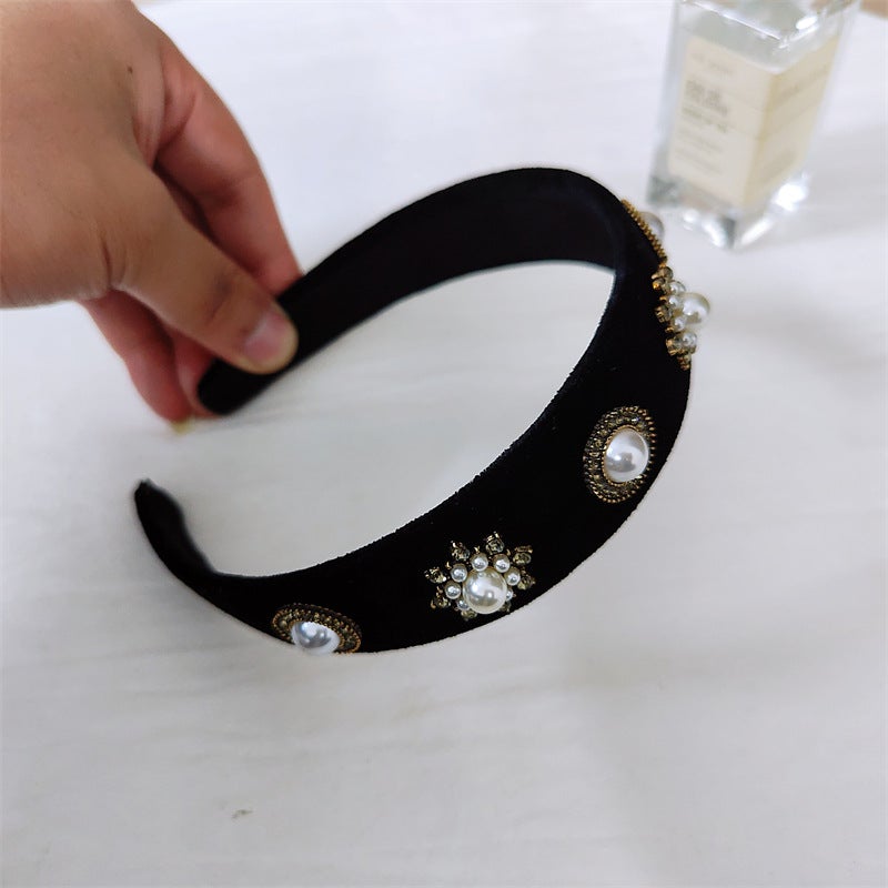 Generic Hair Hoop Heavy Industry Korean ins Small Fragrance Style Hair Cave Elegant Elegant Lady Hair Hoop Pearl Crystal Internet Red Style Pearl (3cm) 