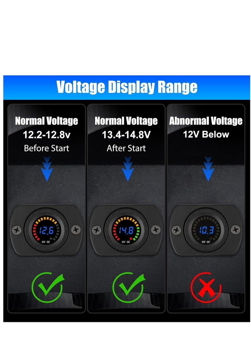 2PCS Battery Meter, Waterproof DC 12V Voltmeter Waterproof LED Digital Display Voltage Gauges Round Car Voltmeters Meter Voltage Tester Gauge Meter for Marine Car Motorcycle Truck Boat RV, Short Body - Image 3
