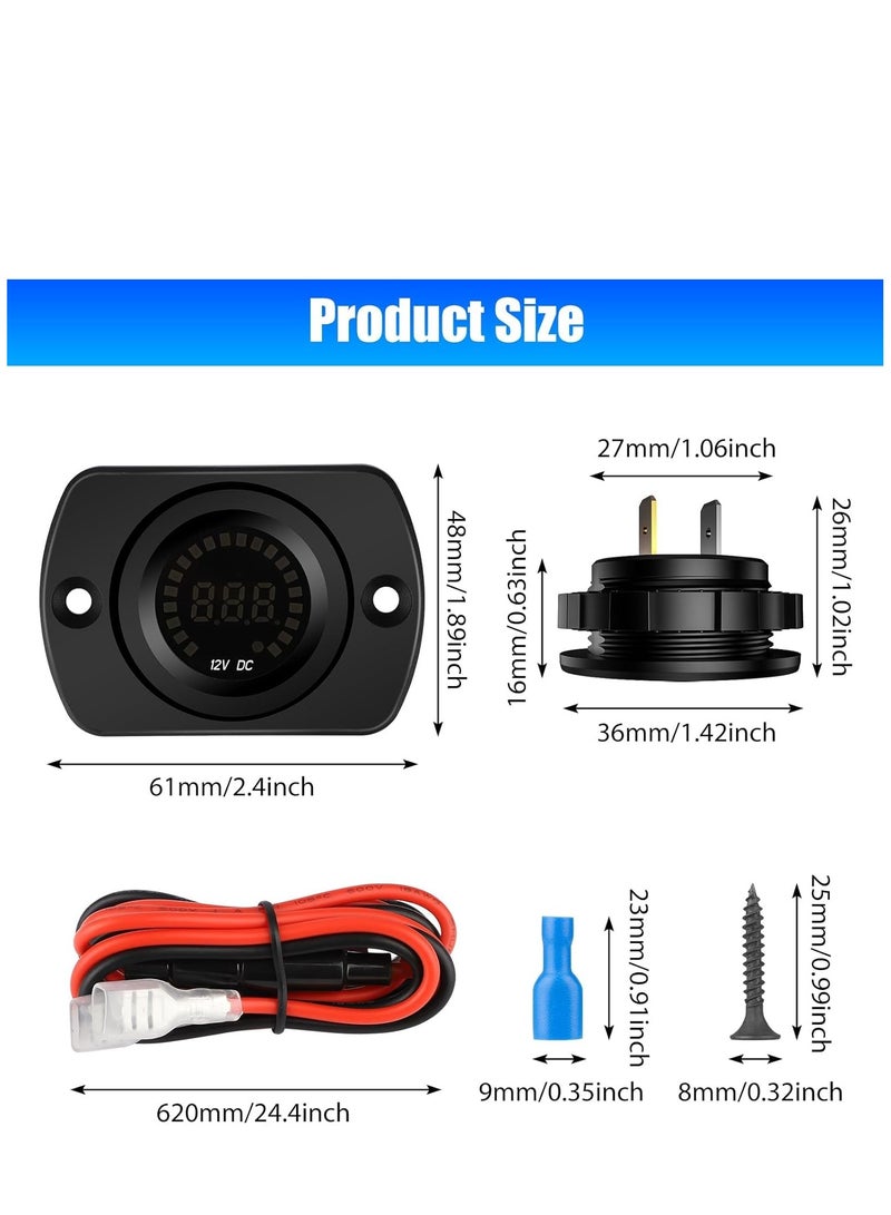 2PCS Battery Meter, Waterproof DC 12V Voltmeter Waterproof LED Digital Display Voltage Gauges Round Car Voltmeters Meter Voltage Tester Gauge Meter for Marine Car Motorcycle Truck Boat RV, Short Body - Image 4