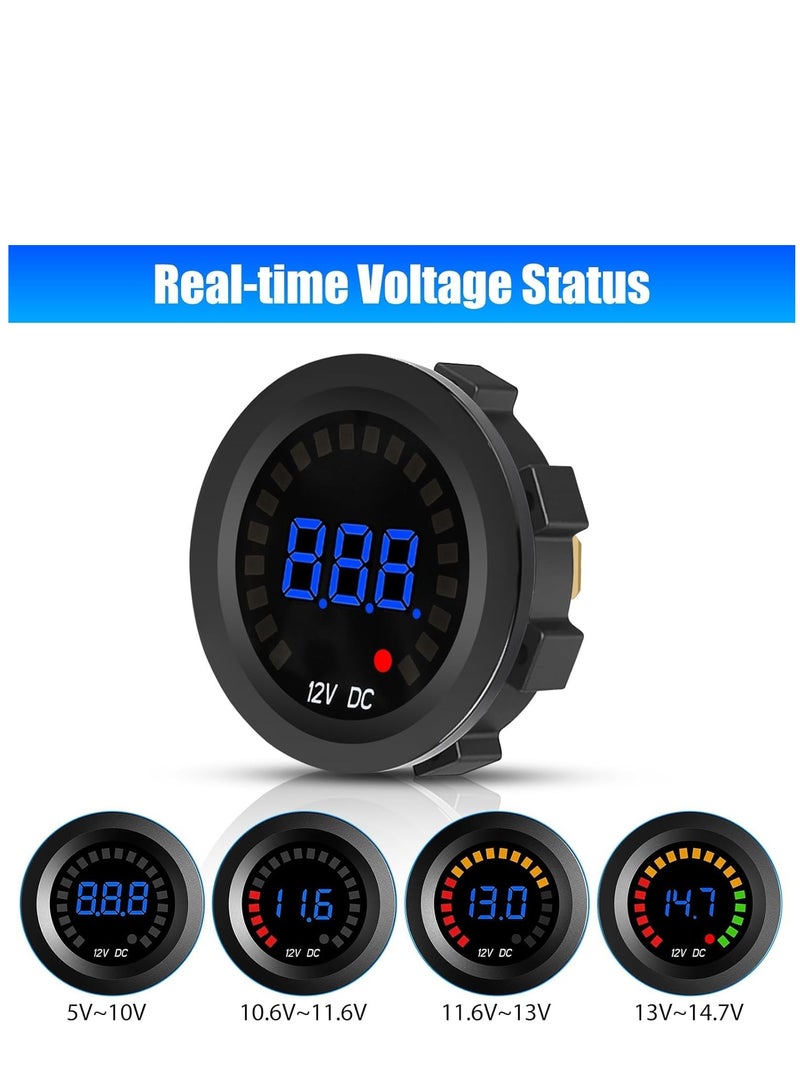 2PCS Battery Meter, Waterproof DC 12V Voltmeter Waterproof LED Digital Display Voltage Gauges Round Car Voltmeters Meter Voltage Tester Gauge Meter for Marine Car Motorcycle Truck Boat RV, Short Body - Image 2