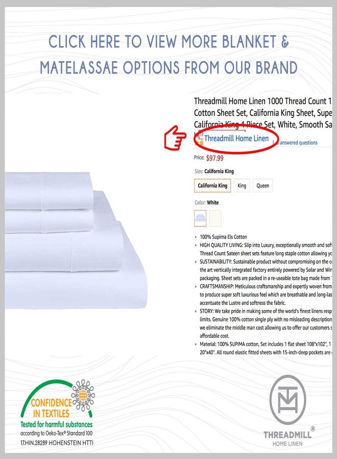 Threadmill Standard Size Beige Luxury Pillowcases - 500 Thread Count Damask Weave, 2 Piece Long Staple Cotton Pillow Protector Set, Breathable Striped Pillow Covers - Image 5
