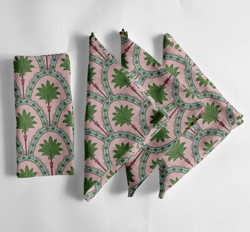 Vargottam Pink Cotton Muslin Napkins - Set of 12, 20x20 Inches, Elegant Palm Arch Print, Perfect for Spring Celebrations, Tea Parties, and Daily Dining - Machine Washable - Image 1