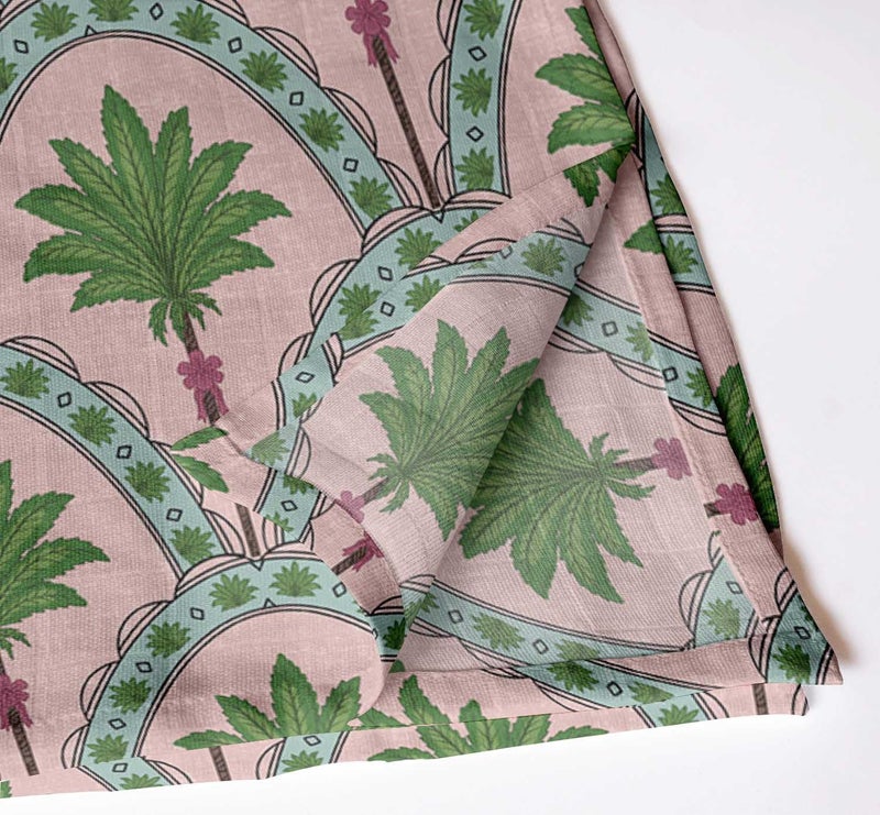 Vargottam Pink Cotton Muslin Napkins - Set of 12, 20x20 Inches, Elegant Palm Arch Print, Perfect for Spring Celebrations, Tea Parties, and Daily Dining - Machine Washable - Image 2
