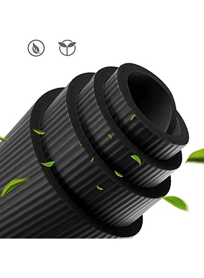 اسم المحتوى ناريلا حصيرة يوغا غير قابلة للانزلاق بسمك 10 مم، مصنوعة من NBR، مناسبة للتمارين الرياضية في المنزل. الحجم: 183 × 61 سم، اللون: أسود. - Image 2