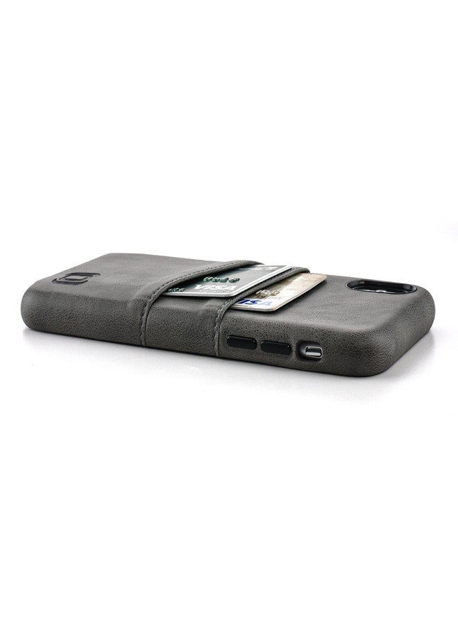Dockem Exec iPhone X/XS Wallet Case: Slim Vintage Synthetic Leather Case with 2 Credit Card/ID Holder Slots, Simple Professional Snap On Cover [Grey] - Image 4