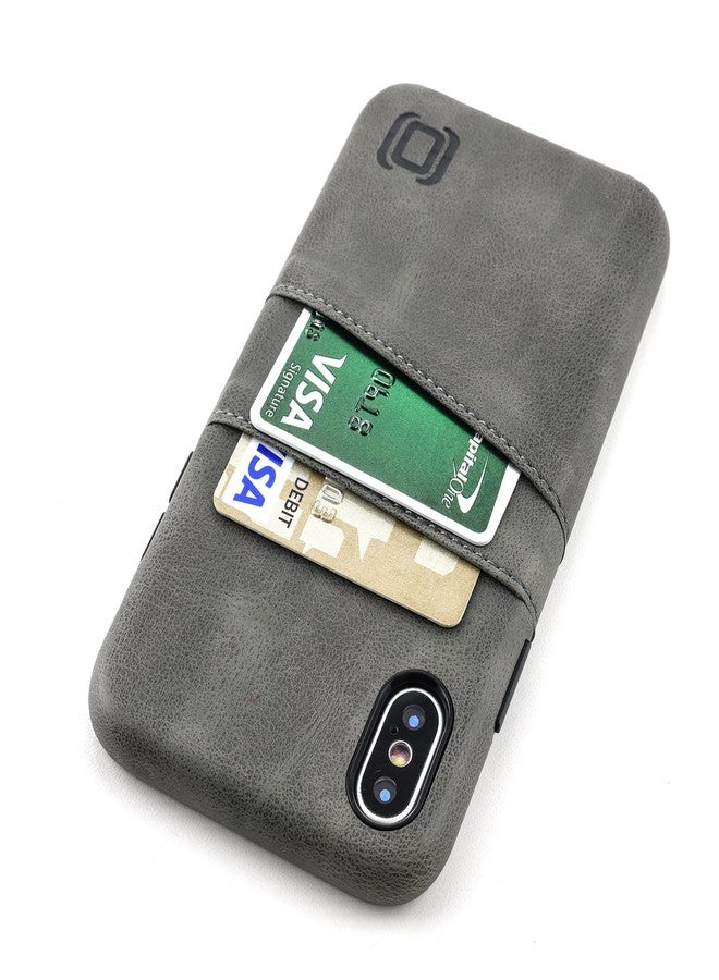Dockem Exec iPhone X/XS Wallet Case: Slim Vintage Synthetic Leather Case with 2 Credit Card/ID Holder Slots, Simple Professional Snap On Cover [Grey] - Image 1