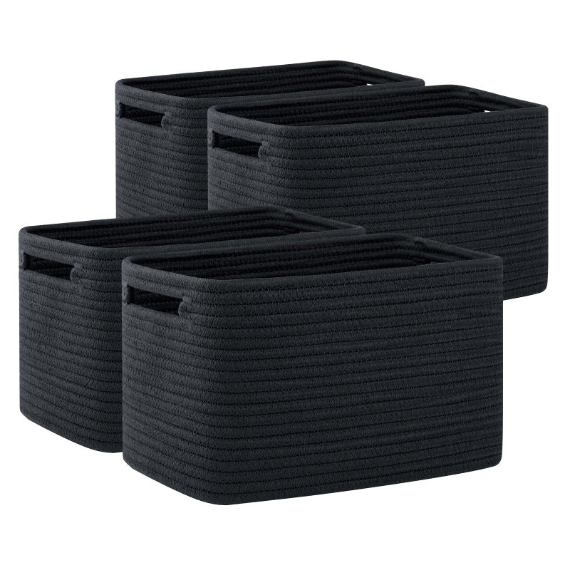 OIAHOMY 4 Pack Storage Baskets for Organizing, Cube Storage Bins for Shelves, Rectangle Storage Baskets With Handles, Woven Baskets for Storage, 12.7''Lx9''Wx7.8''H, Black - Image 1