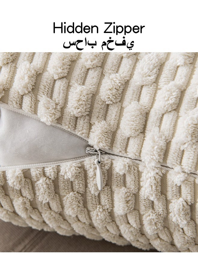 شبيلي طقم من 2 غطاء وسادة قطني، 18 × 18 بوصة لغرفة المعيشة أو الأريكة أو السرير أو أغطية الوسائد المزخرفة، غطاء وسادة مربع ناعم 45 × 45 سم، ديكور منزلي ريفي بوهو (أبيض فاتح)  - Image 4