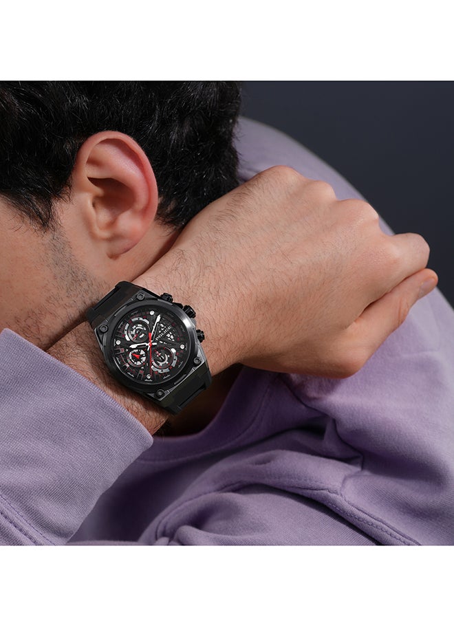 POLICE Men Sonic Black Dial Black Silicone Strap Gents Chronograph Watch With Stainless Steel Case - Image 5
