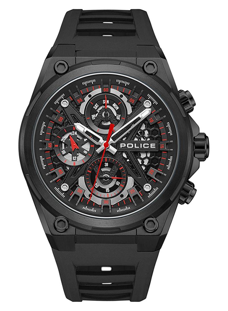 POLICE Men Sonic Black Dial Black Silicone Strap Gents Chronograph Watch With Stainless Steel Case - Image 1
