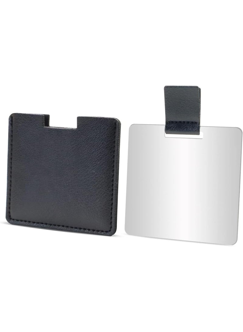 Huakaile - Shatterproof Stainless Steel Compact Mirror for Purses, Unbreakable Mirror Travel with PU Leather Case Cover, Handheld Camping Shaving Mirror for Women & Men, Makeup, Gift (Black) - Image 1