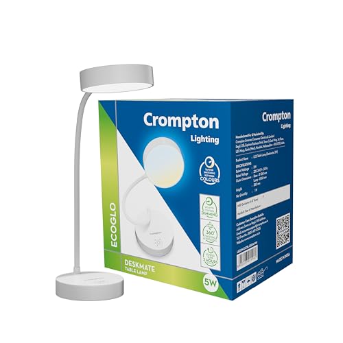 Crompton Deskmate 5W USB Rechargeable LED Desk Lamp | Flexible Neck, Colour-Changing & Smooth Dimming | Flame-Safe Design | Pack of 1 - Image 1