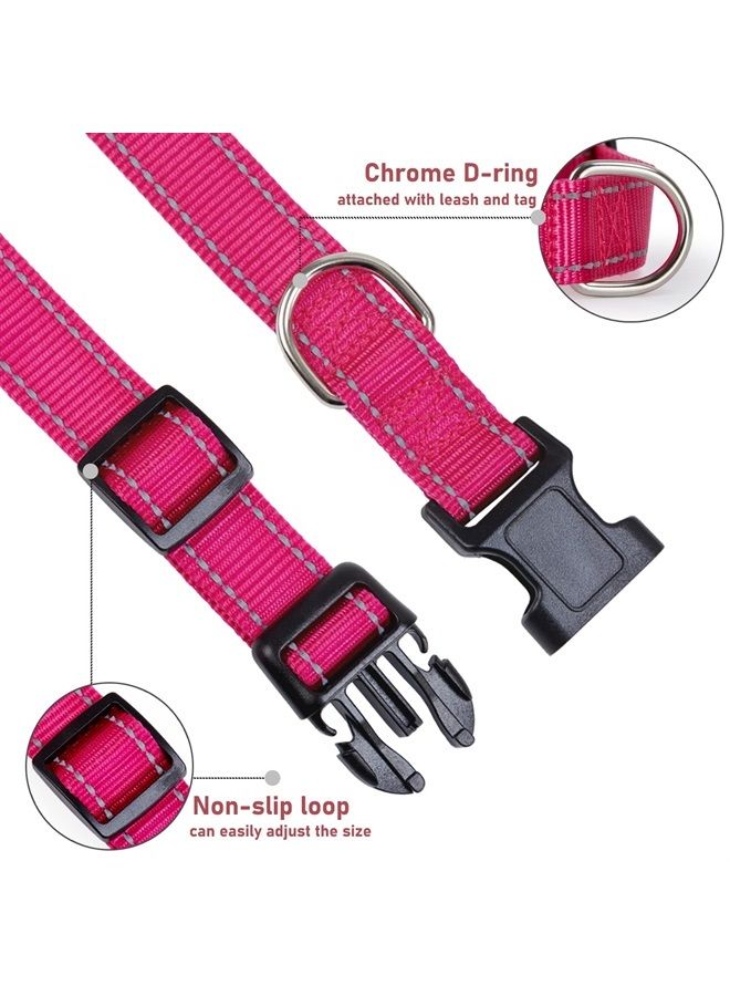 BOOMIBOO Reflective Dog Collar with Buckle Adjustable Safety Nylon Collars for Small Medium Large Dogs, Hotpink XS - Image 2