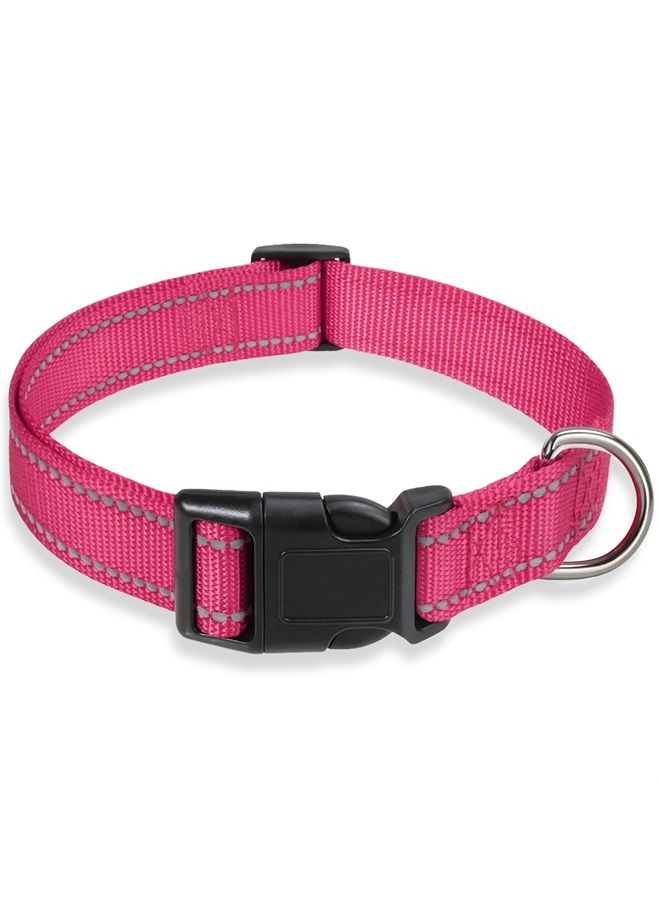 BOOMIBOO Reflective Dog Collar with Buckle Adjustable Safety Nylon Collars for Small Medium Large Dogs, Hotpink XS - Image 1