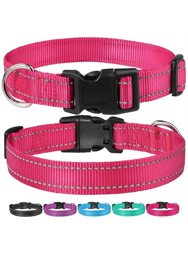 BOOMIBOO Reflective Dog Collar with Buckle Adjustable Safety Nylon Collars for Small Medium Large Dogs, Hotpink XS - Image 3