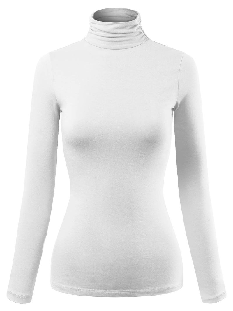 MixMatchy Women's Basic Long Sleeve Turtle Neck Slim Fit Top Shirt White S - Image 1