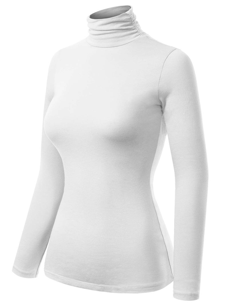 MixMatchy Women's Basic Long Sleeve Turtle Neck Slim Fit Top Shirt White S - Image 2