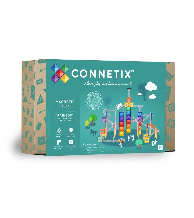 CONNETIX Magnetic Tiles Rainbow Ball Run Pack, 92 Pieces - Image 1