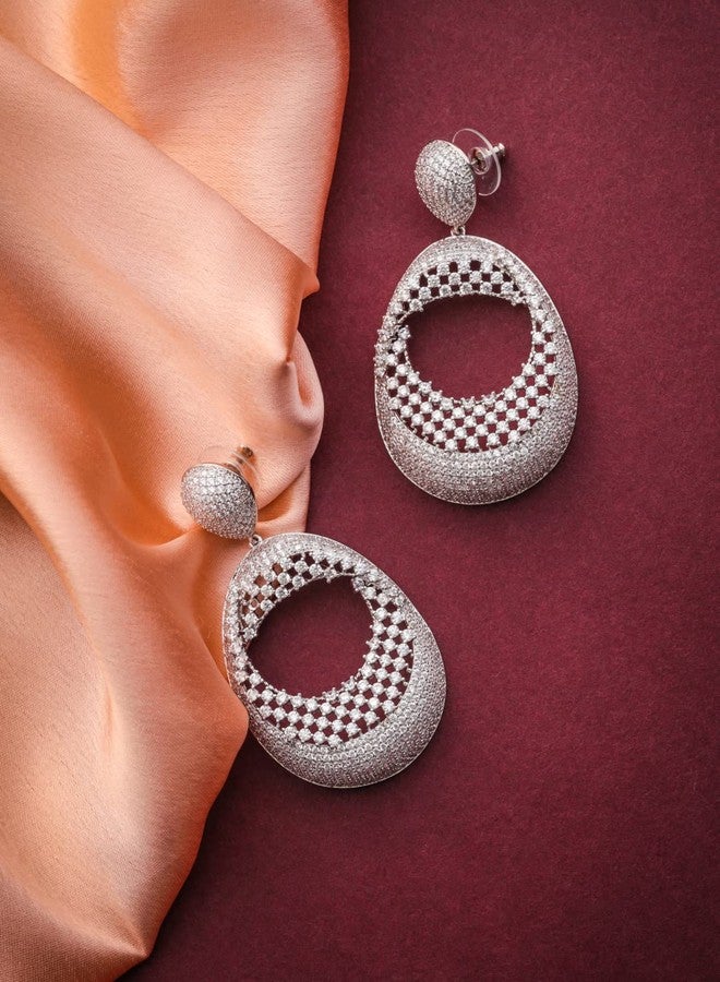 Shaze Shazé Silver Rhodium-Plated Cubic Zirconia Pixelation Drop Earrings for Women - Image 3