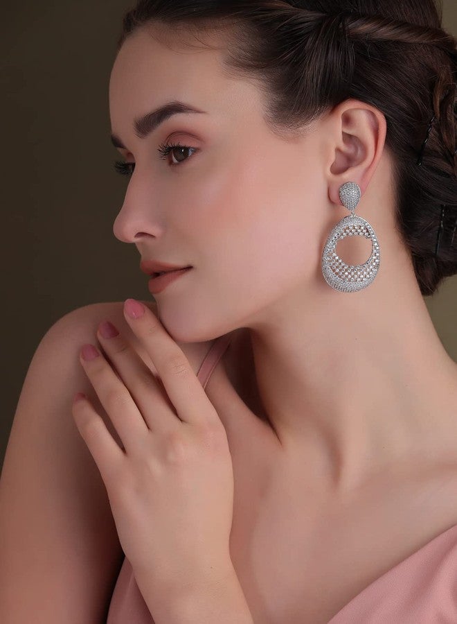Shaze Shazé Silver Rhodium-Plated Cubic Zirconia Pixelation Drop Earrings for Women - Image 2