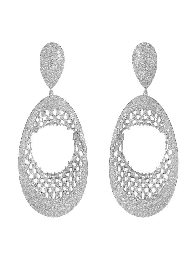 Shaze Shazé Silver Rhodium-Plated Cubic Zirconia Pixelation Drop Earrings for Women - Image 1
