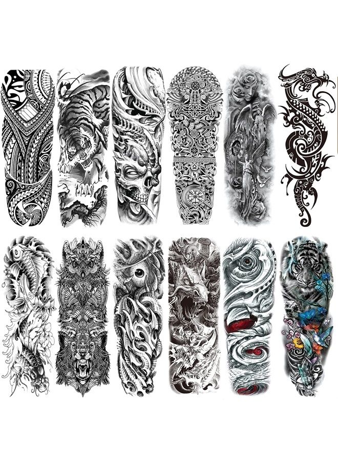 CUTELIILI Full arm temporary tattoo for Men,12sheets (L19“xW7”) Sleeve Tattoos temporary,Waterproof Terror Fake Tattoos That Look Real and Last long，Tiger Dragon Koi Evil Eyes - Image 1