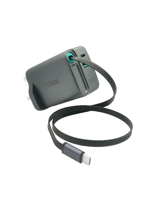 آیمی شاحن iMEE Plus السريع بقوة 50 وات مع كابل PD قابل للسحب - 650 مم، منفذي USB مزدوجين (USB-C وUSB-A)، حماية من التيار الزائد والسخونة الزائدة، متوافق مع أجهزة iPhone وiPad وMacBook والمزيد - Image 3