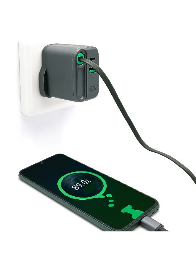 آیمی شاحن iMEE Plus السريع بقوة 50 وات مع كابل PD قابل للسحب - 650 مم، منفذي USB مزدوجين (USB-C وUSB-A)، حماية من التيار الزائد والسخونة الزائدة، متوافق مع أجهزة iPhone وiPad وMacBook والمزيد - Image 5