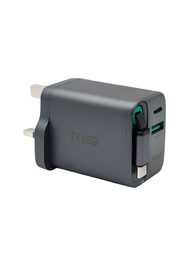 آیمی شاحن iMEE Plus السريع بقوة 50 وات مع كابل PD قابل للسحب - 650 مم، منفذي USB مزدوجين (USB-C وUSB-A)، حماية من التيار الزائد والسخونة الزائدة، متوافق مع أجهزة iPhone وiPad وMacBook والمزيد - Image 2