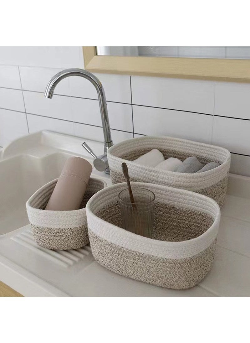 Haidue 3 Pcs Rope Woven Storage Baskets Set Small Cotton Rope Basket for Decor Organizer and Bathroom Storage Basket  - Image 3