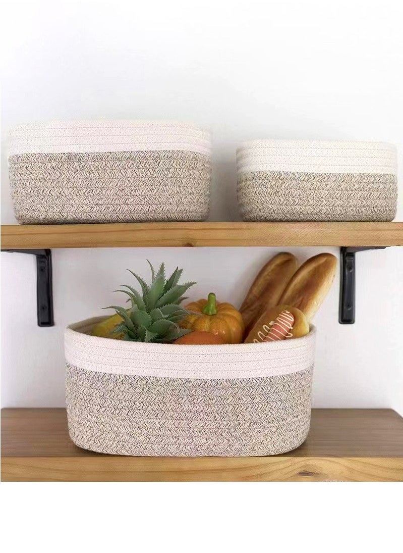 Haidue 3 Pcs Rope Woven Storage Baskets Set Small Cotton Rope Basket for Decor Organizer and Bathroom Storage Basket  - Image 2