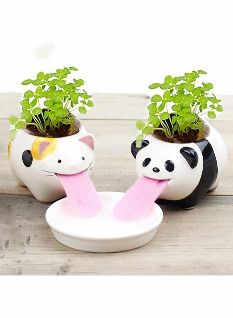SYOSI 4 Pcs Self Watering Planter, Drinking Animal Tongue Style Ceramic DIY Mini Backpack Plant Pot for Indoor Outdoor Decoration Home Office Desktop Decor Window Garden Gifts - Image 2