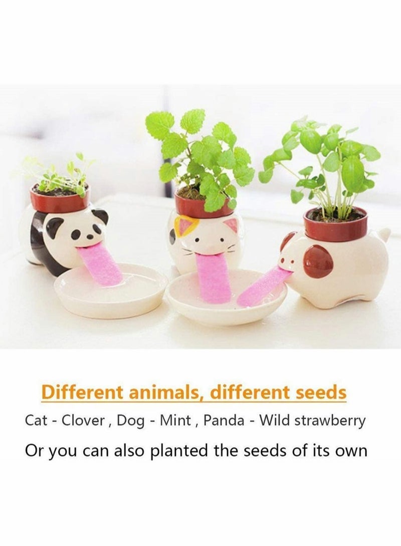 SYOSI 4 Pcs Self Watering Planter, Drinking Animal Tongue Style Ceramic DIY Mini Backpack Plant Pot for Indoor Outdoor Decoration Home Office Desktop Decor Window Garden Gifts - Image 4