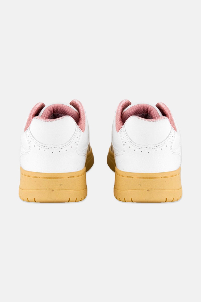Algspar Women Leather Lace Up Casual Shoes, White - Image 2